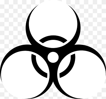 Black biohazard symbol on transparent background - three interlocking circles with central dot.