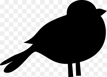 Black silhouette of a small bird with rounded body, short beak, and fanned tail on transparent background.