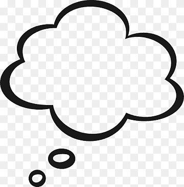Black outline thought bubble with three trailing circles on transparent background.