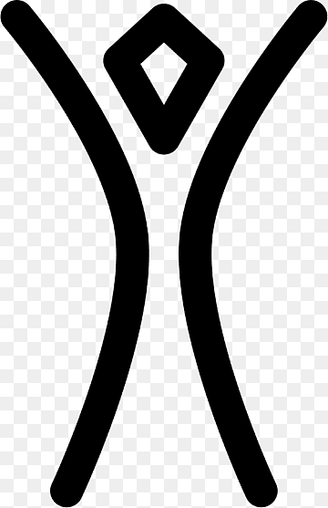 Abstract black glyph resembling a stylized human figure with diamond-shaped head on transparent background.