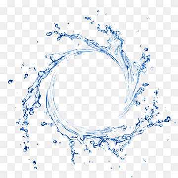 Dynamic blue water splash forming a circular vortex on transparent background