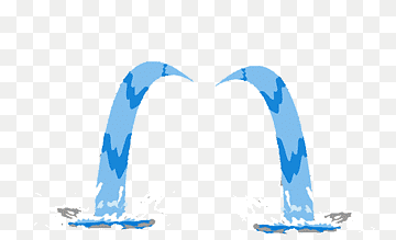 Two stylized blue water jets arching upward, forming a symmetrical fountain-like shape against a transparent background.