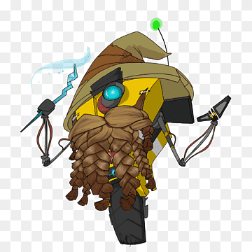 A whimsical steampunk robot with a wizard hat, glowing eye, braided beard, and mechanical limbs wielding tools and lightning.