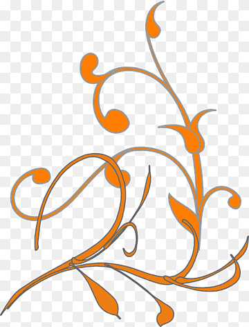 Orange ornamental vine swirl with leaves and buds on transparent background