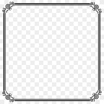 Decorative black-and-white ornate border frame with floral corner motifs on transparent background.