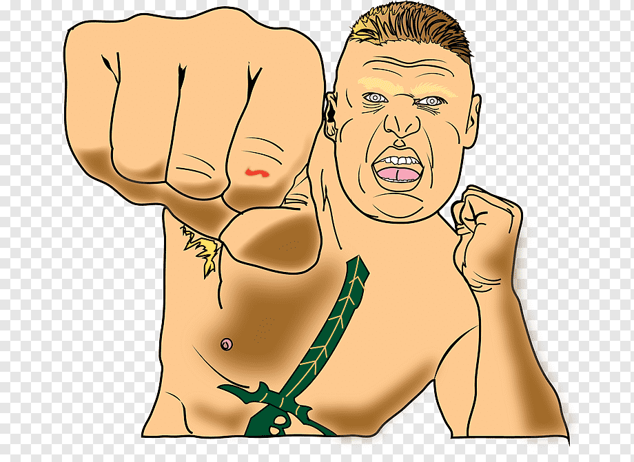 WWE Brock Lesnar Cartoon Illustration - Aggressive Pose & Signature Tattoo