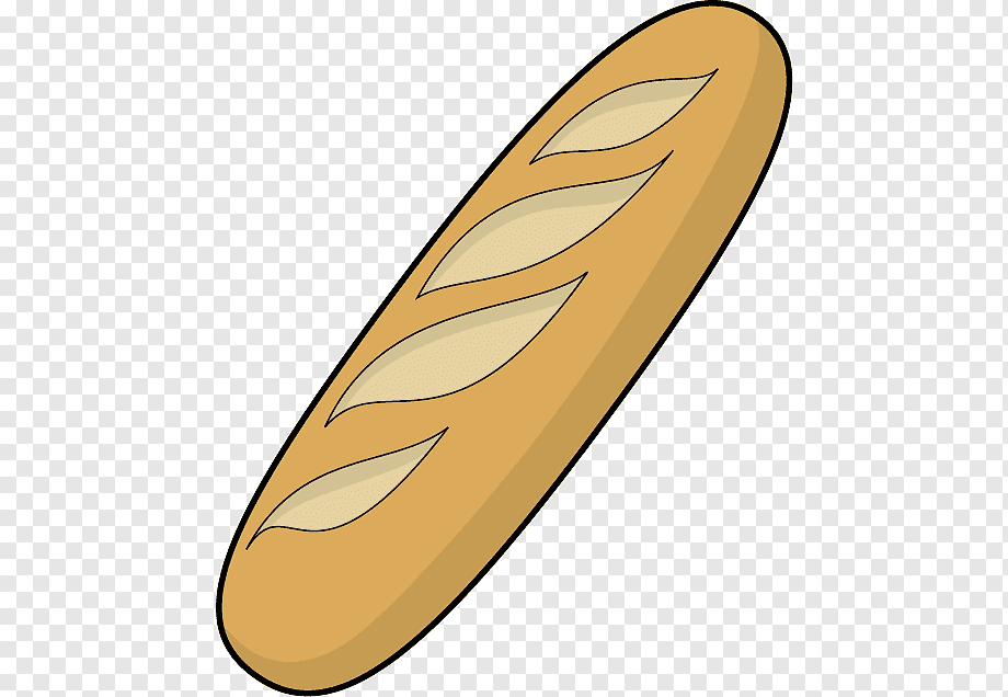 Classic French baguette with golden crust and four diagonal slashes, illustrated on transparent background.