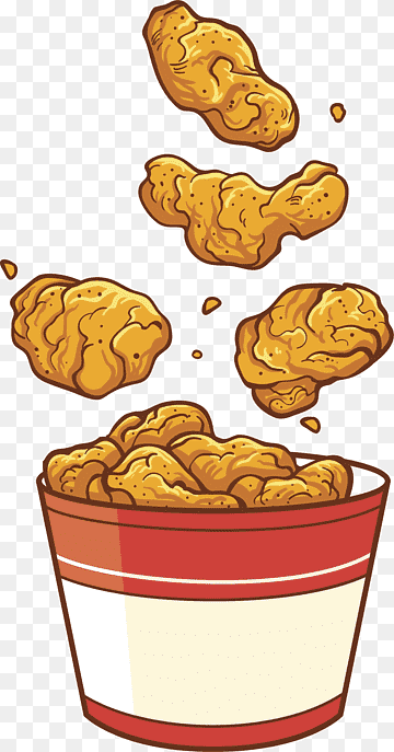 Crispy golden fried chicken pieces tumbling into a red-and-white paper bucket.