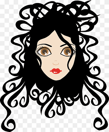 Artistic Illustration of a Woman with Dramatic Curly Hair - Free PNG Download