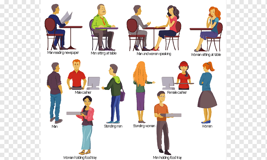 Restaurant Scene Illustrations - People in Dining & Service Roles