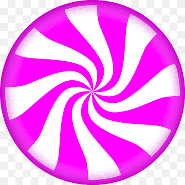 Vibrant pink and white swirled candy graphic with glossy finish and transparent background.