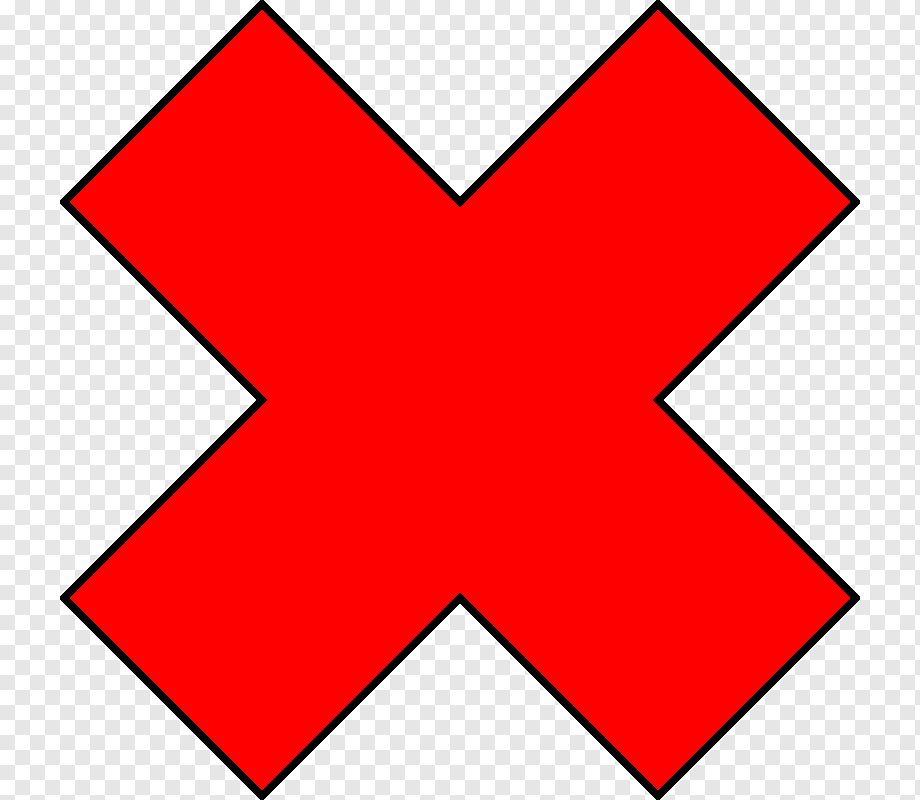 Bright red X symbol with black outline on transparent background, indicating cancellation or error.