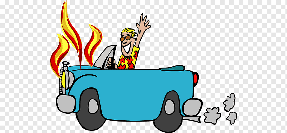 Fun Car Cartoon - Flaming Convertible with Happy Driver