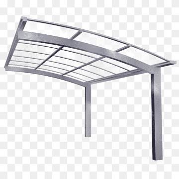 Modern metal and glass carport canopy with curved roof and grid-style translucent panels.