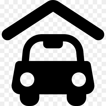 Black silhouette icon of a car parked under a roof, symbolizing garage or car shelter.