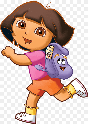 Dora the Explorer running with her purple backpack and map, smiling confidently.