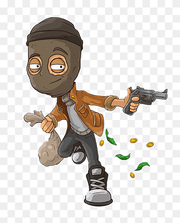 Cartoon Thief Illustration - Robber Character with Gun and Loot