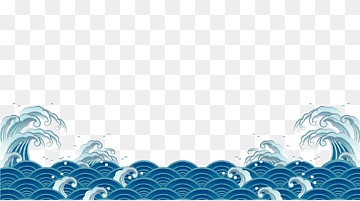 Stylized blue ocean waves with white crests in traditional Japanese wave pattern, transparent background.