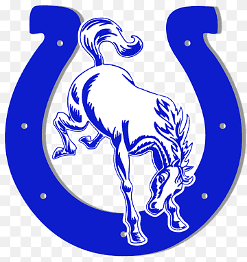Indianapolis Colts logo featuring a white rearing horse inside a blue horseshoe on transparent background.