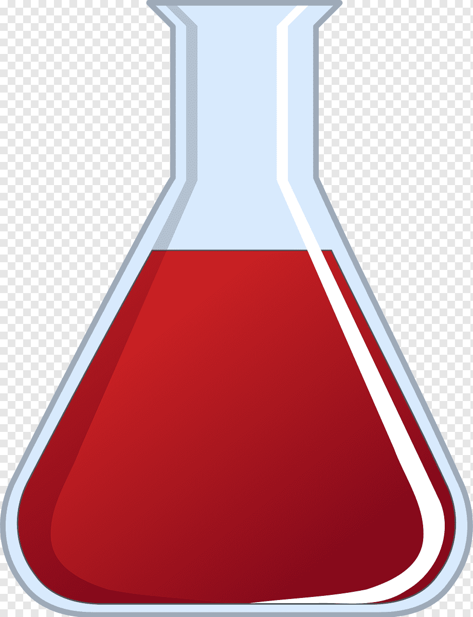 Illustration of a glass Erlenmeyer flask containing red liquid, commonly used in chemistry labs.