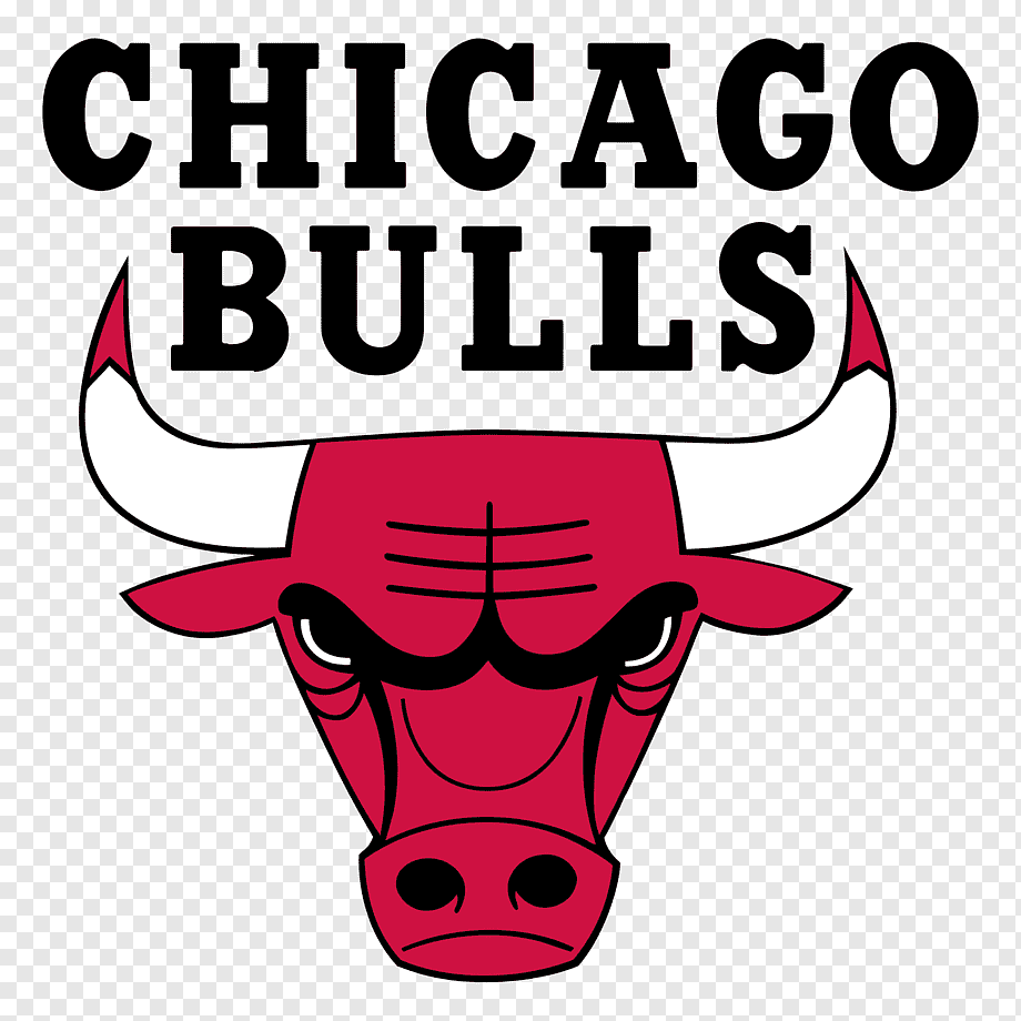Chicago Bulls logo featuring a red bull head with white horns and bold black text above.