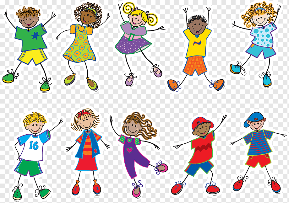 Ten diverse cartoon children in colorful outfits jumping joyfully with arms raised.