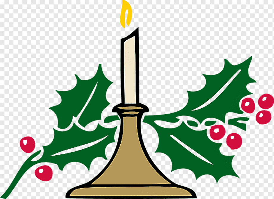 Festive Candle with Holly - Christmas Decor Clipart