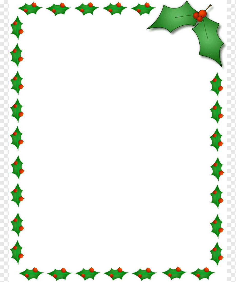 Festive green holly leaf border with red berries framing a blank white space for holiday content.