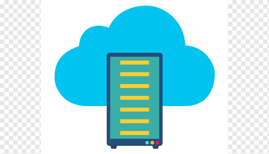 Blue cloud icon with a server rack inside, symbolizing cloud computing infrastructure.