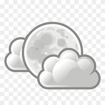 Grayscale icon of a full moon partially obscured by fluffy clouds, stylized for weather or night-themed interfaces.