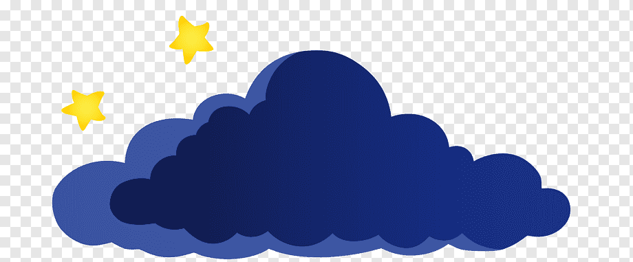 Dark blue night cloud with two yellow stars on transparent background