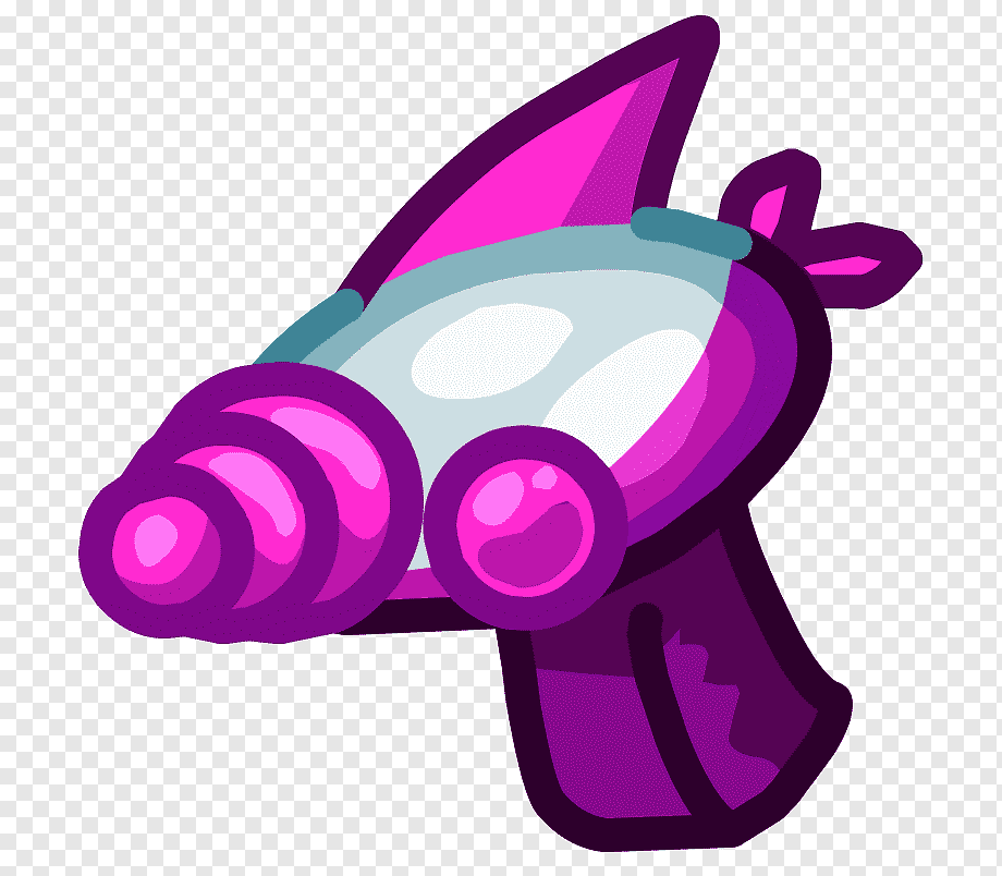 A stylized purple and pink futuristic weapon with a transparent chamber and spiral barrel, resembling a sci-fi blaster or energy cannon.