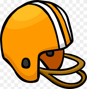 Orange American football helmet with white stripes and brown faceguard, cartoon-style illustration.