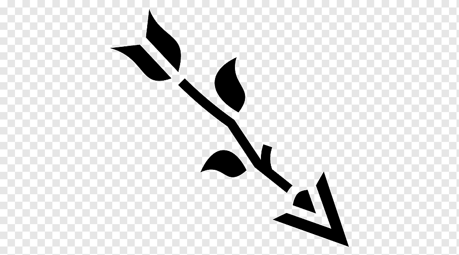 Stylized black arrow with leaf-like fletching and geometric tip on transparent background.
