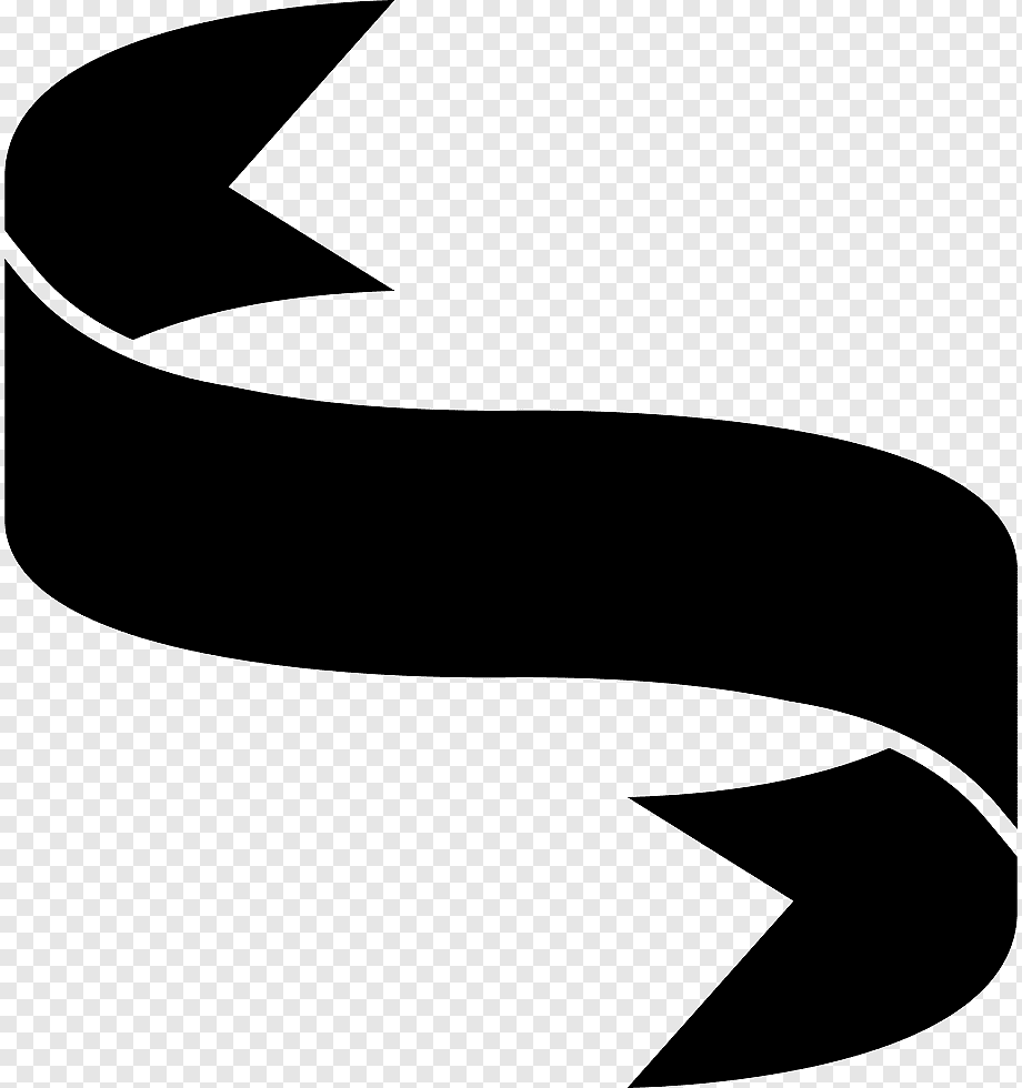 Black ribbon banner with flowing S-curve and arrow tips on transparent background.