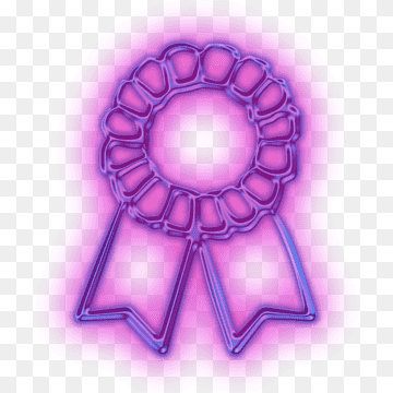 Glowing purple neon-style award ribbon with scalloped edges and dual ribbons, set on transparent background.