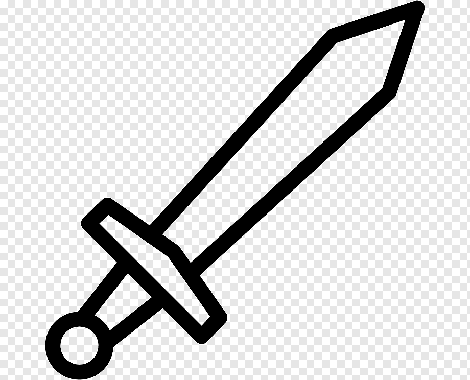 Simple black outline illustration of a medieval-style sword with crossguard and round pommel on transparent background.