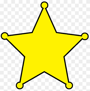 Bright yellow five-pointed sheriff's star badge with black outline and circular tips on transparent background.