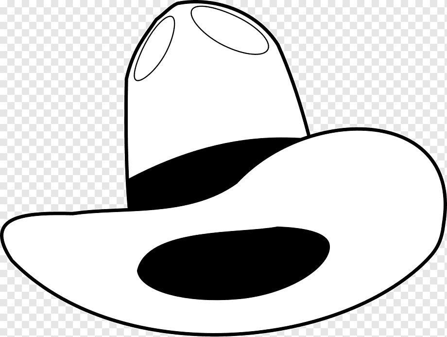 Black-and-white line drawing of a wide-brimmed cowboy hat with eye holes and a dark band.