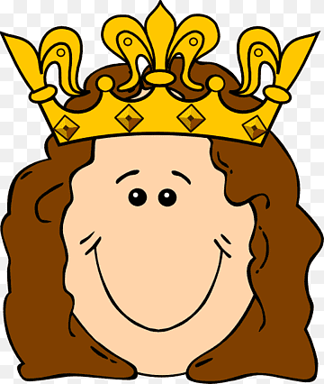 Cartoon king with golden crown and curly brown hair, smiling warmly.