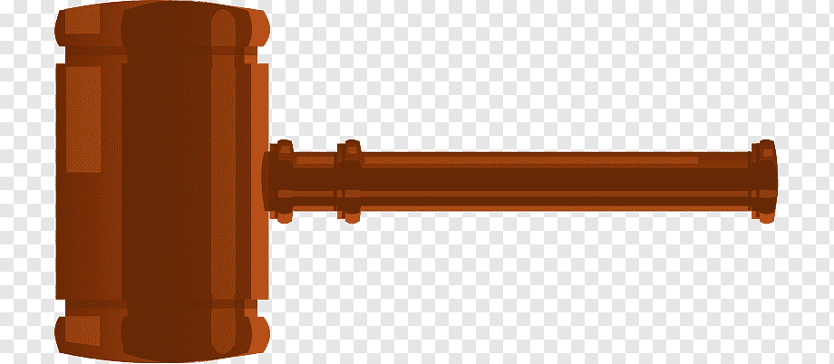 A classic wooden judge's gavel with a rectangular head and long handle, isolated on transparent background.