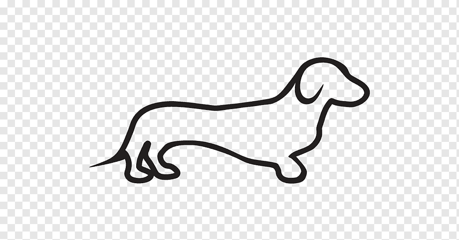Simple black outline illustration of a dachshund dog in profile, standing on a transparent background.