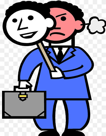 Businessman holding a smiling mask over his angry face, symbolizing emotional suppression or workplace hypocrisy.