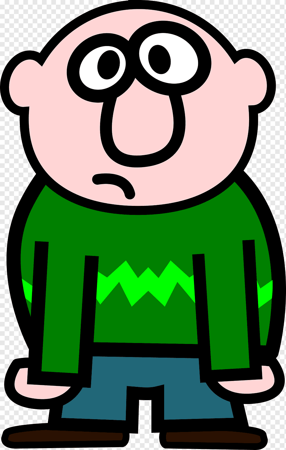 Worried Cartoon Character in Green Sweater - Free Clipart Image