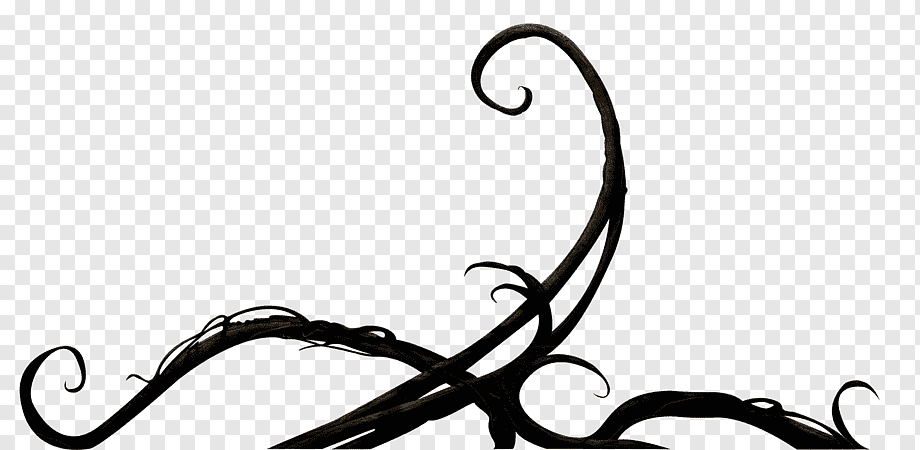 Elegant black vine swirls with ornate curls on transparent background, ideal for decorative borders or gothic design elements.