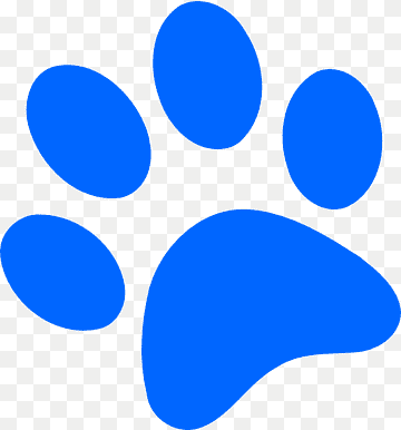 Blue stylized paw print icon on transparent background, representing pets or animal care.