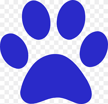 Blue paw print icon on transparent background, stylized with four toe pads and a larger heel pad.