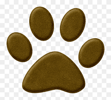 Brown textured paw print with four toe pads and a large metacarpal pad on transparent background.