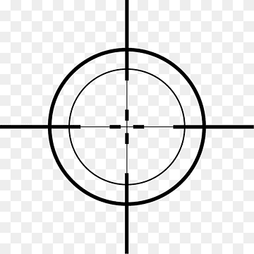 Black and white target reticle with concentric circles and crosshairs on transparent background.