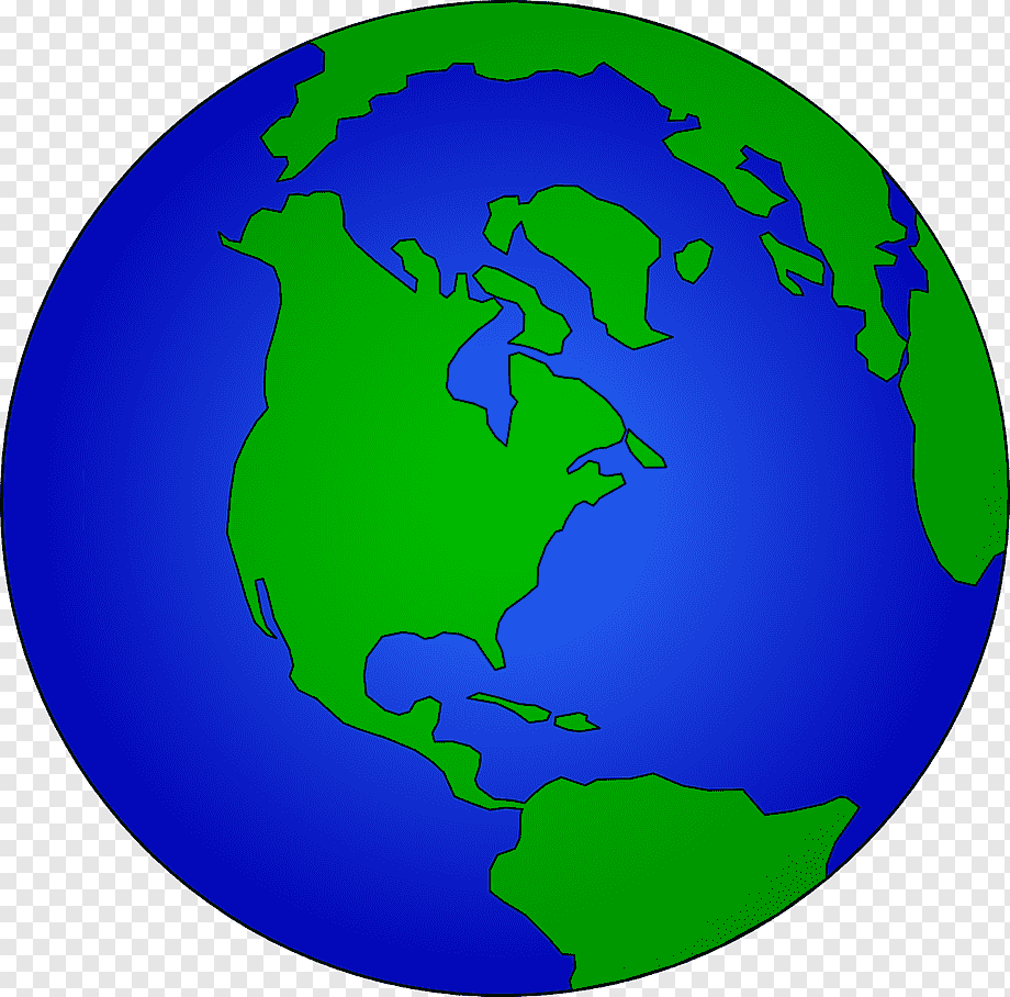 Simplified illustration of Earth showing North and South America, oceans in blue and landmasses in green.